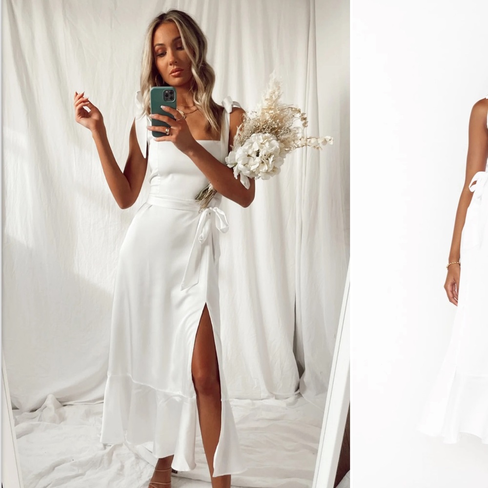 Show Me Your Mumu Garden Midi Dress - Ivory Satin - Bridal Shower, Engagement